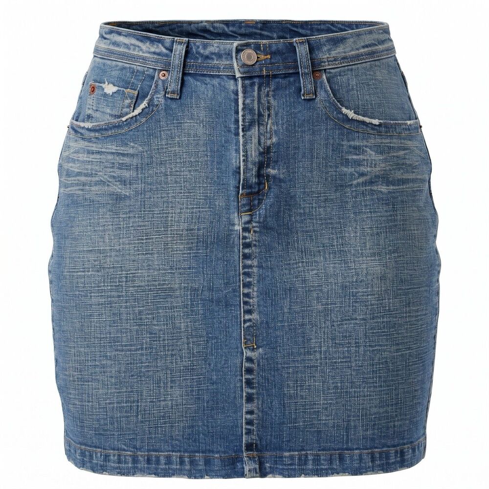 Vintage Y2K Ecko Red Distressed Denim Mini Skirt Low Rise Jean Skirt Size M 31